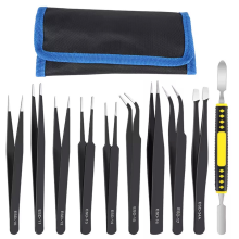 Set van 10 precisie-ESD-pincetten, antistatische gereedschappen, gebogen en rechte punten voor elektronica, sieraden en industriële reparaties
