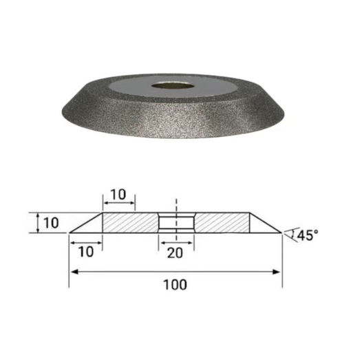 Diamond Grinding Wheel Bevel Sharpener Electroplating 100 mm Diameter 20 Inner Hole 45 Degrees 200 Mesh 2