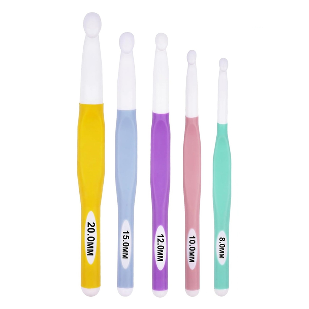 Set van 5 haaknaalden, grote ergonomische haken, grote haken in de maten L/8 mm, 10 mm, 12 mm, P/15 mm, 20 mm
