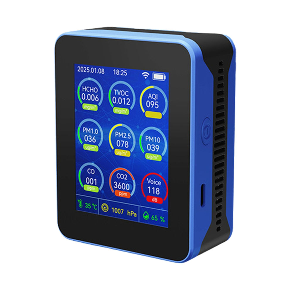 Binnenluchtkwaliteitsmonitor, Draagbare Slimme Tester Voor HCHO/TVOC/PM2.5/PM10/CO/CO2, Huis, Auto's, Planten, Zwart-image