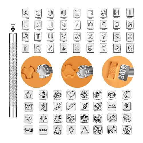 72 Pieces PU Stamping Tools Kit, Assorted Shape Saddle Making Stamp Punch Set, Stamps 1