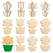 Bloemenlente houten knutsels om te beschilderen voor volwassenen, 48 stuks beschilderbare onafgewerkte houten plakjes, 3D DIY bloemen