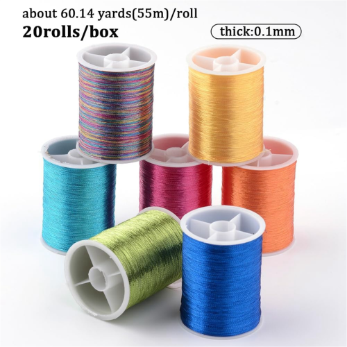 20 Rolls 1100M 0.1MM Thin Metallic Thread Shimmer Christmas Glitter Embroidery Floss String Polyester Tinsel Cord B 2