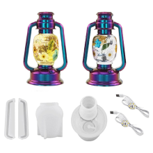 Öllampen-Harzformen-Set, 6-teiliges Epoxidlicht zum Gießen mit 2 LED-Leuchten, DIY Retro-Laterne, kurz
