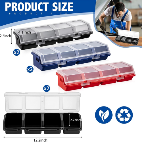 6 Pack Screw Organizer Box with Lids 4 Compartments Tool Bin Divider Small Parts Storage Toolbox Case 2