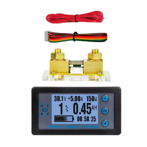 Energiemessgerät, 100 A, Amperemeter, Voltmeter, Wattmeter, Digitalmultimeter, 8–120 V, Batterietester mit Shunt