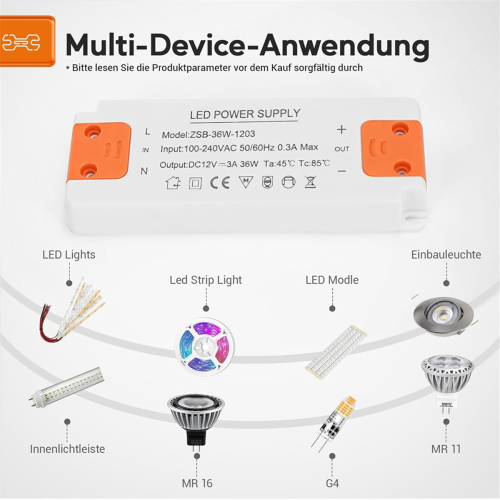 LED-transformator 12V-voeding, transformator 230V naar LED, 36W 3A drivertransformator, lage spanning 2