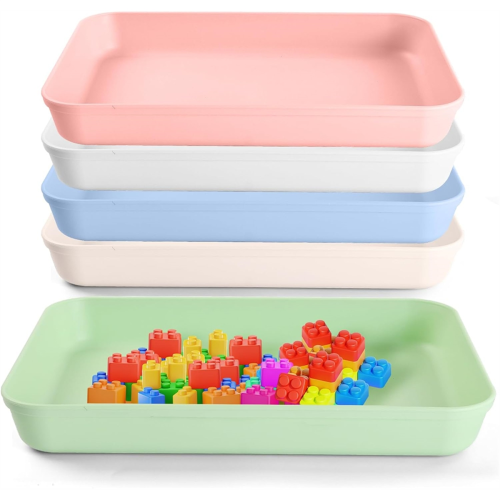 Large Plastic Tray, Stackable Art Trays, 5 Pack Paint Tray Crafts Serving Organizer for DIY Projects Painting