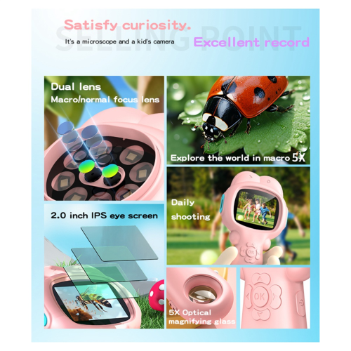200W Mini Kids Optical Microscope with Photo and Video Function 500X Observe the Microscopic World Science Children Tool 2