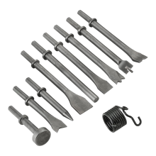 Set di 10 scalpelli per martello pneumatico ad aria compressa, acciaio ad alto tenore di carbonio per impieghi gravosi con gambo da 0,401 pollici
