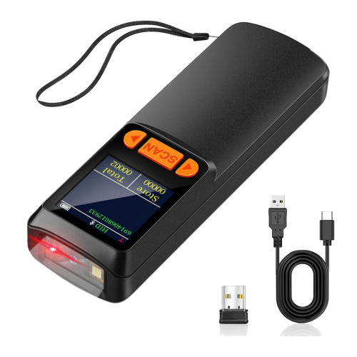 Tragbarer Bluetooth-Barcode-Scanner, kabelloser 2D-QR-1D-Barcode-Scanner mit LCD-Display für Smartphone, Computer und POS 1