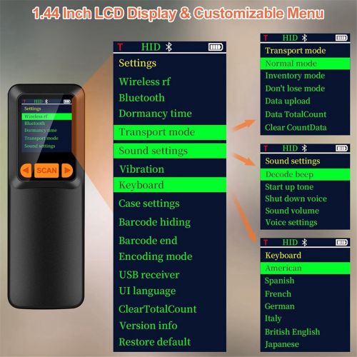 Tragbarer Bluetooth-Barcode-Scanner, kabelloser 2D-QR-1D-Barcode-Scanner mit LCD-Display für Smartphone, Computer und POS 2