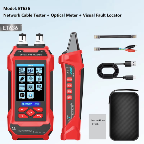 Network Cable Tester 4 in 1 Multi-Function Fiber Optical Power Meter Visual Fault Locator Noise-Free LAN Line Tracking 2