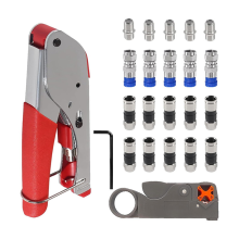Kit di strumenti per crimpare cavi coassiali con 20 connettori a compressione tipo F RG59 RG6 coassiali