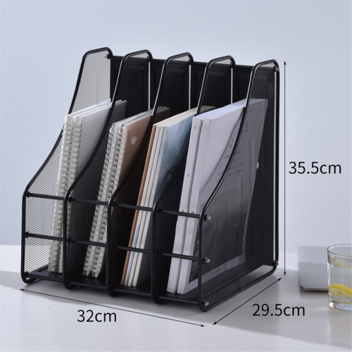 Metal Iron Mesh Quadruple-Column File Rack Bookshelf Data Desktop Box Four-Grid Multi-Layer 2
