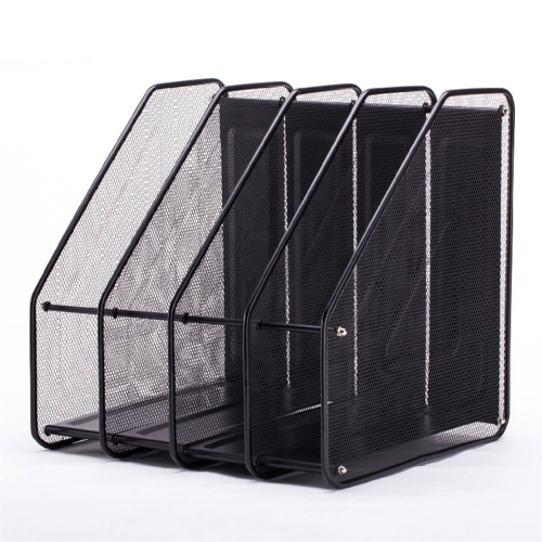Metal Iron Mesh Quadruple-Column File Rack Bookshelf Data Desktop Box Four-Grid Multi-Layer
