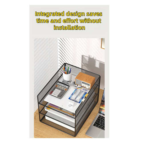 Office File Organizer Metal Mesh Desk with Three Layer Design Multifunctional Holder Storage Rack Black 2