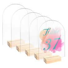 5 Stück 5x7 Zoll Blanko Klarbogen Acrylschild mit Holzständer, Runde Platte Sitztischkarten