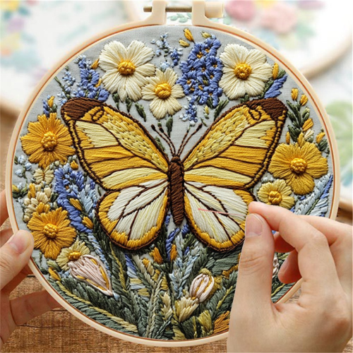 Butterfly Flower Embroidery Practice Kit, Beginners Kit Include Cloth Threads for Craft Lover 2