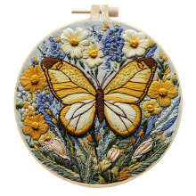 Butterfly Flower Embroidery Practice Kit, Beginners Kit Include Cloth Threads for Craft Lover