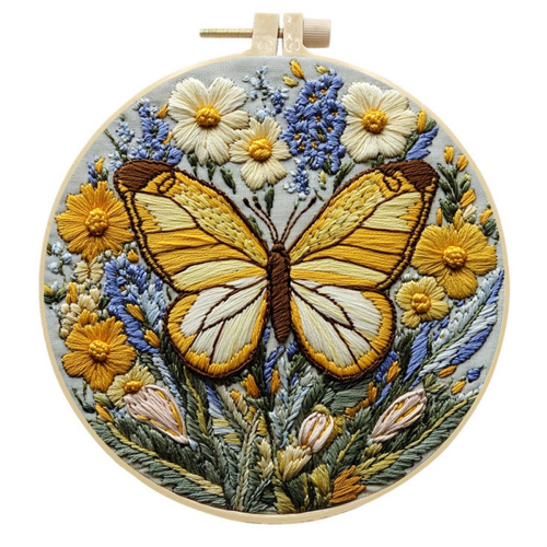 Butterfly Flower Embroidery Practice Kit, Beginners Kit Include Cloth Threads for Craft Lover 1