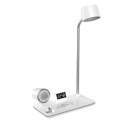 Multi-Functional Wireless Phone Charging Desk Lamp Bluetooth Sound Ambience Night Light Clock Reading White 1