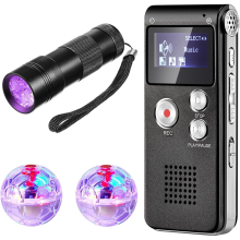 4-teiliges Ausrüstungsset, bestehend aus 1 digitalem Taschen-Diktiergerät, 2 LED-Leuchtbällen für Katzen, einer schwarzen UV-Taschenlampe, 8 GB