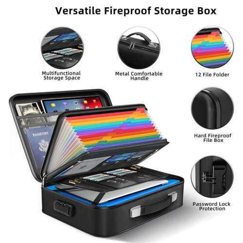 Fireproof Document Box - 8-Layer Hard Shell Fire Proof Safe for Home Documents,for Desk Money,for Passports Certificates 2