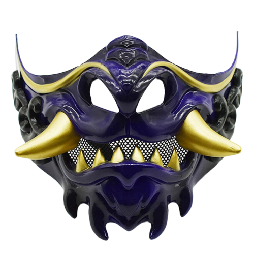 Halloween Japanese Samurai Ghost Devil Mask Warrior Role Playing Horror Thick Blue