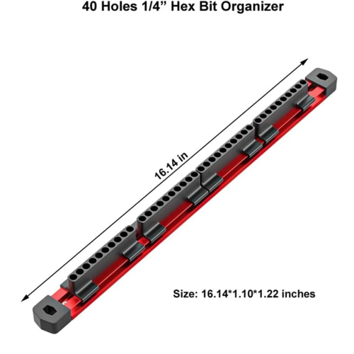 1/4 Hex Bit Organizer,40 Holes Slidable Screwdriver Rail Holder with Magnetic Base for Drill Bits Storage 2