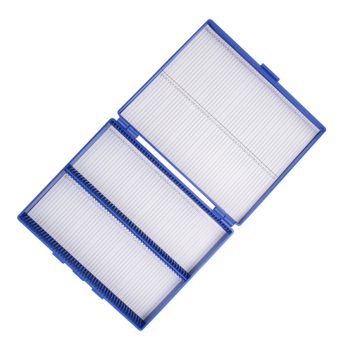 Royal Blue Plastic Rectangle Hold 100 Microslide Slide Microscope Box 2