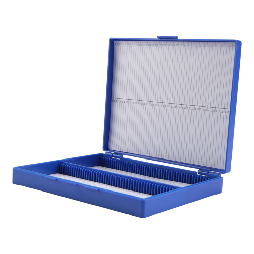 Royal Blue Plastic Rectangle Hold 100 Microslide Slide Microscope Box 1