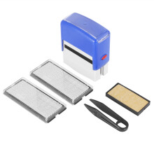 Selbstfärbendes Stempelset, individuell, personalisierbar, DIY, Firmenname, Nummer, Adresse, Druckgummi mit Pinzetten-Set, Blau
