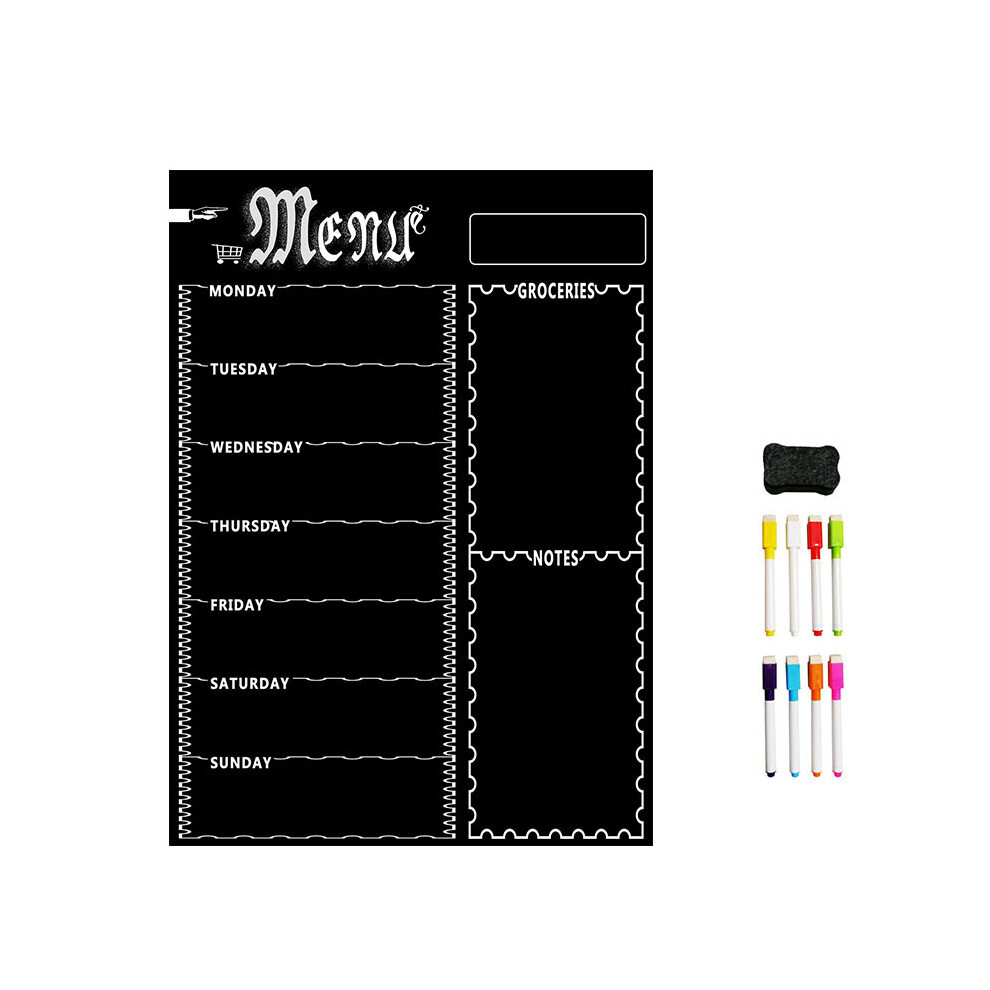 Foglio Magnetico Per Lavagna Bianca A3 Per Cucina, Frigorifero, Calendario Settimanale Multiuso, Pianificazione Del Menu Con 8 Penne (Nero)