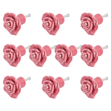 10 Pcs Ceramic Vintage Floral Rose Flower Door Knobs Handle Drawer Kitchen + Screws (Pink)