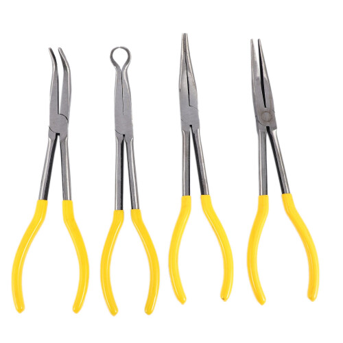 Ensemble de 4 pinces à bec extra-long de 11 pouces, pointe droite et courbée, outils à main