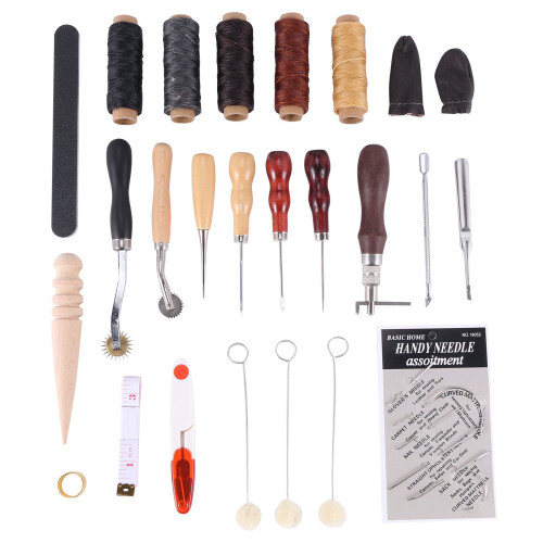 31 Pcs Leather Sewing Tools Diy Craft Hand Stitching Tool Set With Groover Awl Waxed Thread Thimble Kit
