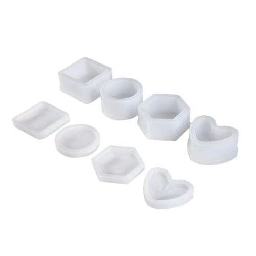 4 Pack Box Resin Molds Jewelry Heart Shape /Hexagon/Round and Square Epoxy Containers with Lid 2