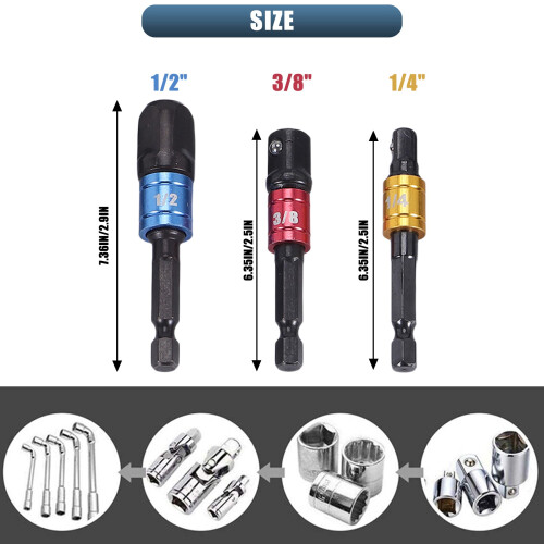 Flexible Drill Extension Hex Shank Nut Driver Bit Set, 3Pcs Universal Socket Adapter Screwdriver Set 2