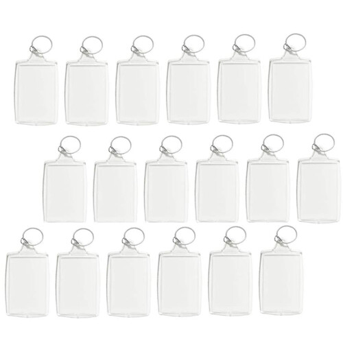 100Pcs Photo Keychain Rectangle Transparent Blank Acrylic Insert Picture Frame Keyring Key Holder DIY Split Ring