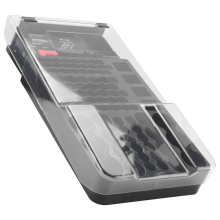 Custodia per batterie, organizer con coperchio trasparente incernierato, tester, contiene 93 batterie di varie dimensioni, nero