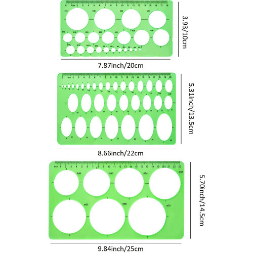 3 pezzi di modelli circolari in plastica e ovali, righelli di misurazione, disegno digitale per ufficio e scuola 2