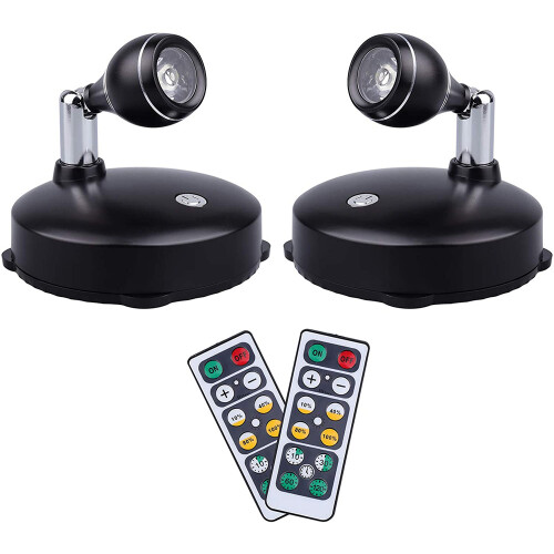 Projecteur d'intérieur sans fil, éclairage d'accentuation à piles pour tableaux, applique murale LED avec télécommande (lot de 2, B)