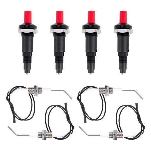4 Pieces Propane Push-Type Piezo Igniter Kit with Threaded Ceramic Electrode Ignition Plug Wire 30 cm for Gas Grill 2