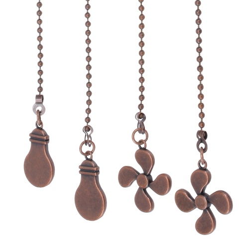 4Pcs Ceiling Fan Pull Chain Set,Bulb and Pattern Extension Pendant 12 Inch (Red Bronze)