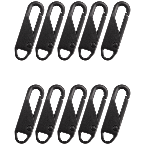 10 Pcs Zipper Pull Replacement Repair Kit Slider Tab Universal Fixer Metal Head (Black)
