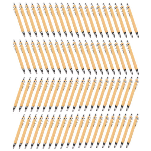 Set di 80 penne a sfera in bambù e legno, 40 inchiostro nero e blu 2