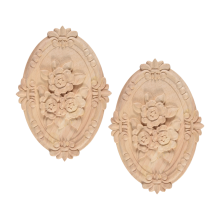 2 stuks houtsnijwerk applicatieframe onlay ongeschilderde meubeldecoratie ovale patronen 21x15cm