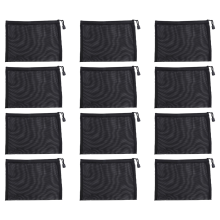 Lot de 12 sacs en filet noirs à fermeture éclair pour maquillage, cosmétiques, voyage, trousse à crayons