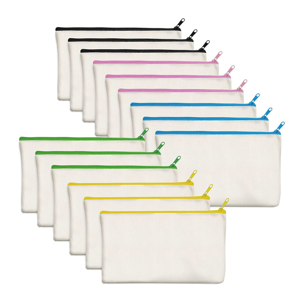 Confezione Da 15 Sacchetti Con Cerniera In Tela Di Cotone Bianco Fai Da Te, Astucci Per Matite, Cosmetici, Articoli Da Toeletta, Cancelleria